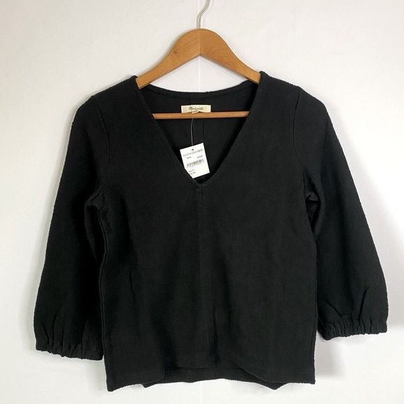 NWT MADEWELL Texture & Thread Full Knit Black Sleeve Top - Picture 7 of 15
